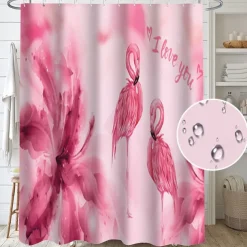 Shower Curtain with Hooks 180cm*180cm(70"*70") Polyester Washable Waterproof Landscape Flamingo Plant Pattern