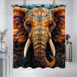 Shower Curtain with Hooks 180cm*180cm(70"*70") Polyester Washable Waterproof Pattern Bathroom Bathtub Decor Animal Flower
