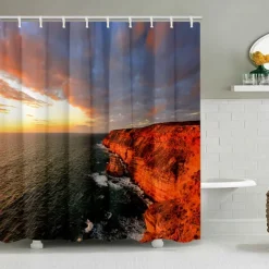 Shower Curtain with Hooks 180cm*180cm(70"*70") Polyester Washable Waterproof Ocean Beach Shells Pattern Bathroom Decor