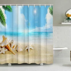 Shower Curtain with Hooks 180cm*180cm(70