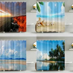 Shower Curtain with Hooks 180cm*180cm(70