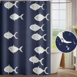 Shower Curtain with Hooks 180cm*180cm(70"*70") Polyester Washable Waterproof Ocean Sea Weeds Pattern Bathroom Decor