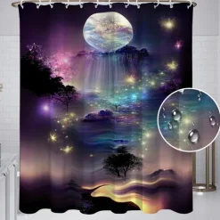 Shower Curtain with Hooks 180cm*180cm(70"*70") Polyester Washable Waterproof Pattern Bathroom Bathtub Deco Seaside Ocean Beach
