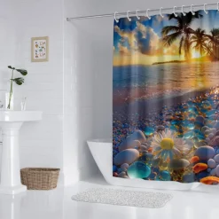 Shower Curtain with Hooks 180cm*180cm(70