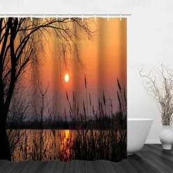 Shower Curtain with Hooks 180cm*180cm(70