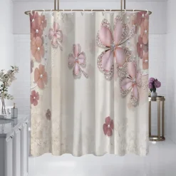 Shower Curtain with Hooks 180cm*180cm(70"*70") Polyester Washable Waterproof Pattern Bathroom Bathtub Decor Jewelry Flower