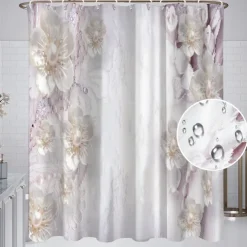 Shower Curtain with Hooks 180cm*180cm(70"*70") Polyester Washable Waterproof Pattern Bathroom Bathtub Decor Jewelry Flower