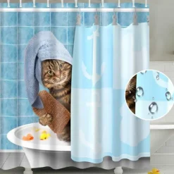 Shower Curtain with Hooks 180cm*180cm(70"*70") Polyester Washable Waterproof Animal Pattern for Kids