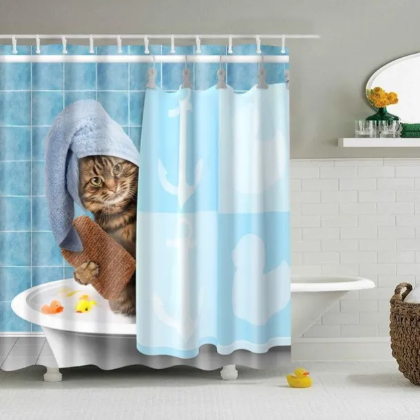 Shower Curtain with Hooks 180cm*180cm(70"*70") Polyester Washable Waterproof Animal Pattern for Kids