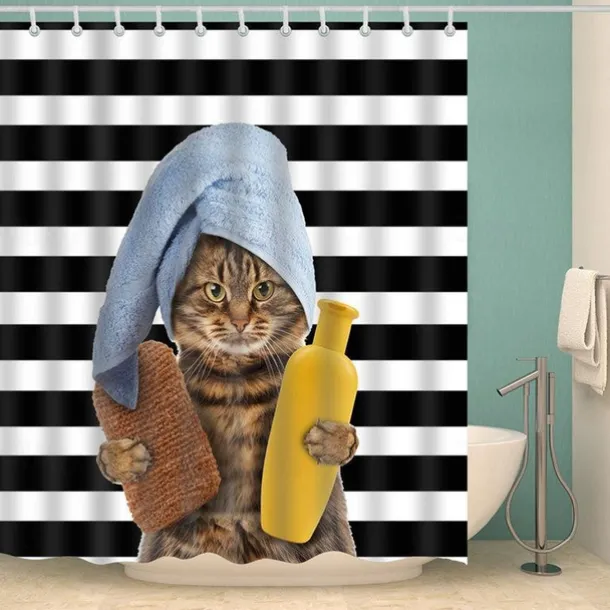 Shower Curtain with Hooks 180cm*180cm(70"*70") Polyester Washable Waterproof Animal Pattern for Kids