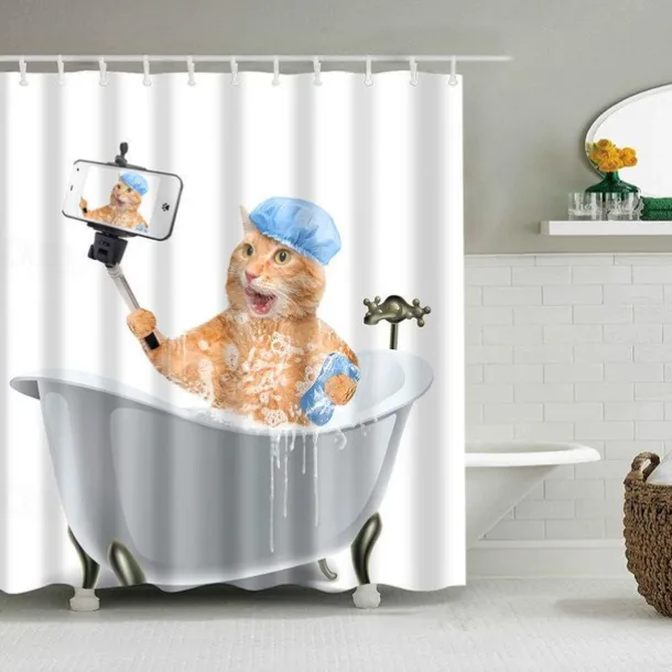 Shower Curtain with Hooks 180cm*180cm(70"*70") Polyester Washable Waterproof Animal Pattern for Kids