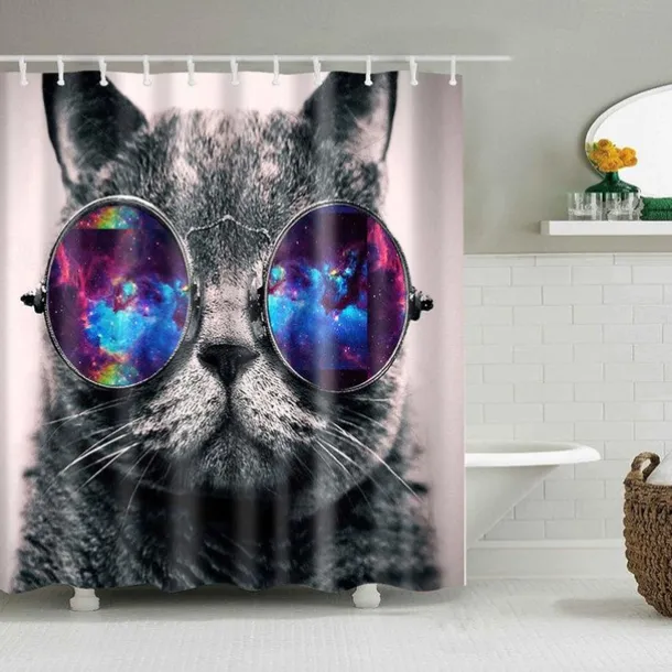 Shower Curtain with Hooks 180cm*180cm(70"*70") Polyester Washable Waterproof Animal Pattern for Kids