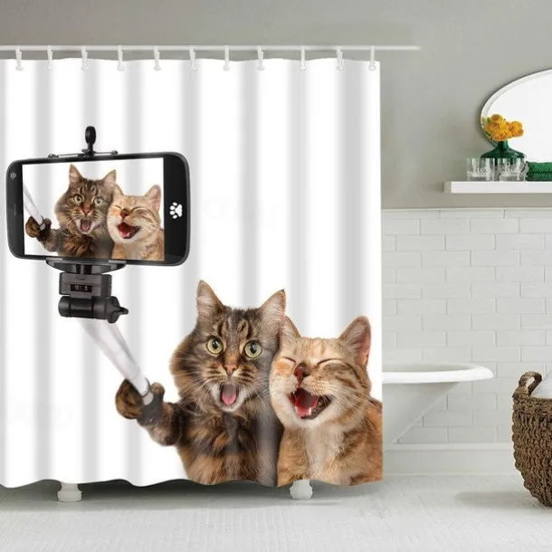 Shower Curtain with Hooks 180cm*180cm(70"*70") Polyester Washable Waterproof Animal Pattern for Kids