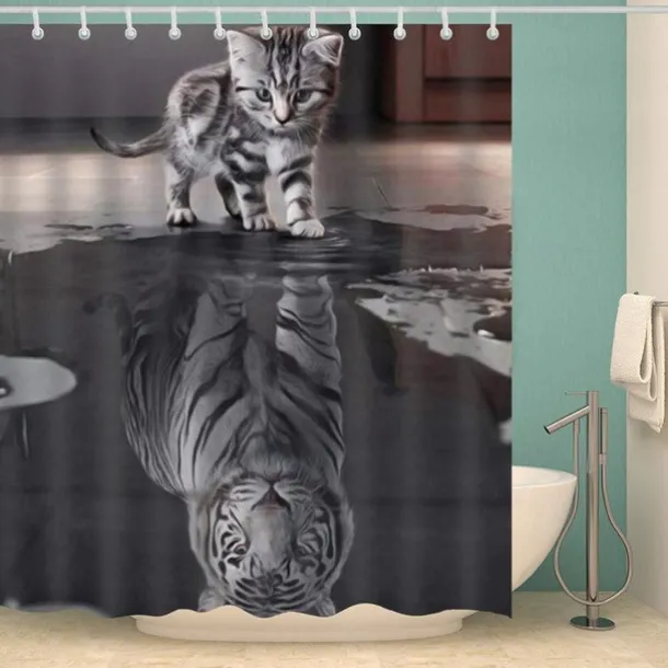 Shower Curtain with Hooks 180cm*180cm(70"*70") Polyester Washable Waterproof Animal Pattern for Kids