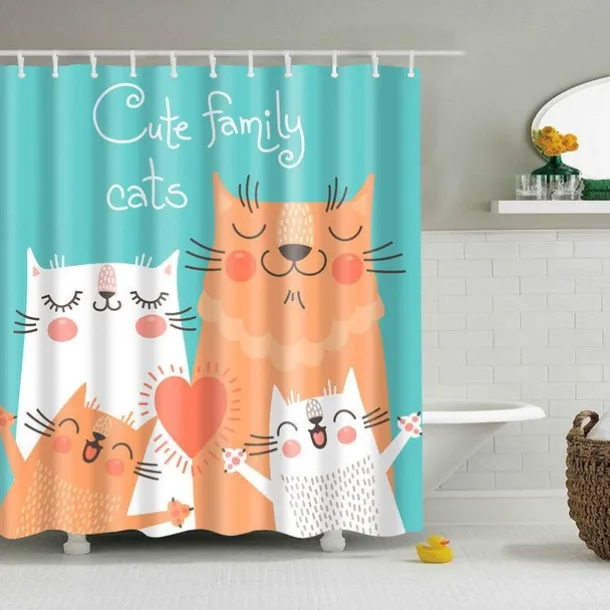 Shower Curtain with Hooks 180cm*180cm(70"*70") Polyester Washable Waterproof Animal Pattern for Kids