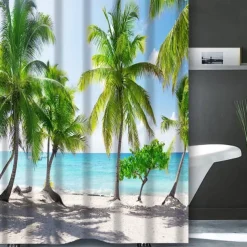 Shower Curtain with Hooks 180cm*180cm(70"*70") Polyester Washable Waterproof Pattern Bathroom Bathtub Decor Beach Ocean