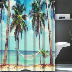 Shower Curtain with Hooks 180cm*180cm(70"*70") Polyester Washable Waterproof Pattern Bathroom Bathtub Decor Beach Ocean