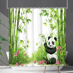 Shower Curtain with Hooks 180cm*180cm(70"*70") Polyester Machine Washable Waterproof Bamboo Forest Panda Pattern