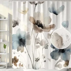 Shower Curtain with Hooks 180cm*180cm(70"*70") Polyester Washable Waterproof Pattern Bathroom Bathtub Decor Botanical Floral