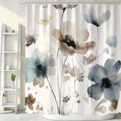 Shower Curtain with Hooks 180cm*180cm(70