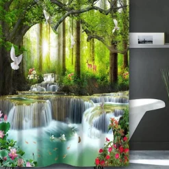 Shower Curtain with Hooks 180cm*180cm(70"*70") Polyester Washable Waterproof Pattern Bathroom Bathtub Deco Rustic Farmhouse Wooden Vintage Barn