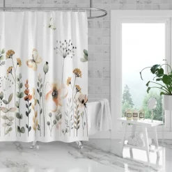 Shower Curtain with Hooks 180cm*180cm(70"*70") Polyester Washable Waterproof Pattern Bathroom Bathtub Decor Vintage Butterfly Flowers
