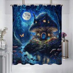 Shower Curtain with Hooks 180cm*180cm(70"*70") Polyester Washable Waterproof Pattern Bathroom Bathtub Decor Landscape Forest