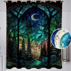 Shower Curtain with Hooks 180cm*180cm(70"*70") Polyester Washable Waterproof Pattern Bathroom Bathtub Decor Landscape Forest
