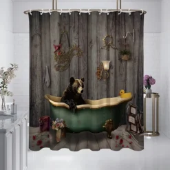 Shower Curtain with Hooks 180cm*180cm(70"*70") Polyester Washable Waterproof Pattern Bathroom Bathtub Decor Retro Vintage