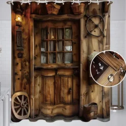 Shower Curtain with Hooks 180cm*180cm(70"*70") Polyester Washable Waterproof Pattern Bathroom Bathtub Decor Retro Vintage