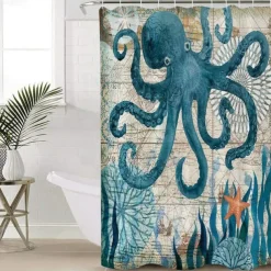 Shower Curtain with Hooks 180cm*180cm(70"*70") Polyester Washable Waterproof Ocean Landscape Pattern