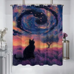 Shower Curtain with Hooks 180cm*180cm(70"*70") Polyester Washable Waterproof Pattern Bathroom Bathtub Decor Van Gogh Oil painting Tree of Life