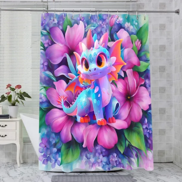 Shower Curtain with Hooks 180cm*180cm(70"*70") Polyester Washable Waterproof Pattern Bathroom Bathtub Decor Romantic Pink Flowers