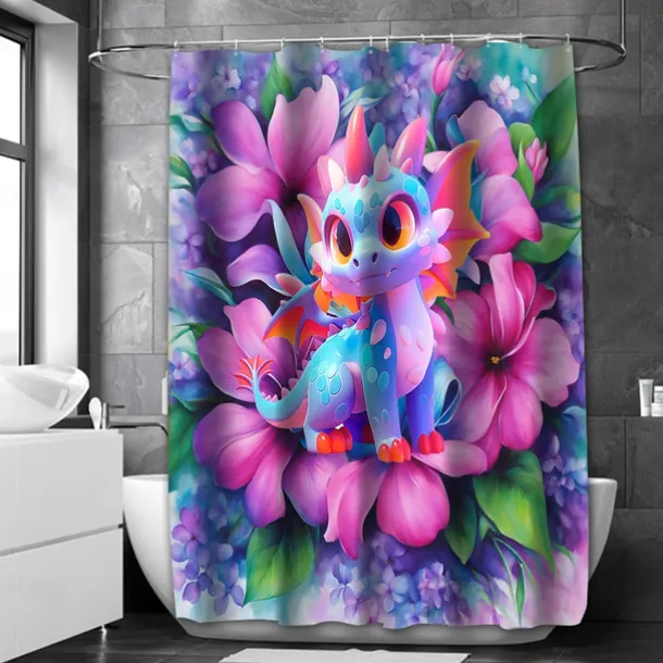 Shower Curtain with Hooks 180cm*180cm(70"*70") Polyester Washable Waterproof Pattern Bathroom Bathtub Decor Romantic Pink Flowers