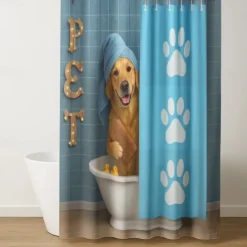 Shower Curtain with Hooks 180cm*180cm(70"*70") Polyester Washable Waterproof Pattern Bathroom Bathtub Decor Animal Dog