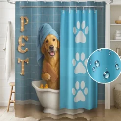 Shower Curtain with Hooks 180cm*180cm(70"*70") Polyester Washable Waterproof Pattern Bathroom Bathtub Decor Animal Dog