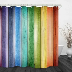 Shower Curtain with Hooks for Bathroom,180cm*180cm(70"*70")Rustic Farmhouse Vintage Barn Door Printing Bathroom Decor Set Polyester Waterproof 12 Pack Plastic Hooks