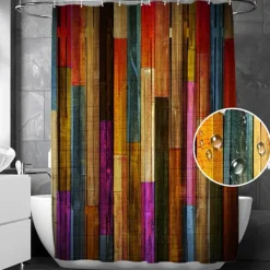 Shower Curtain with Hooks for Bathroom,180cm*180cm(70"*70")Rustic Farmhouse Vintage Barn Door Printing Bathroom Decor Set Polyester Waterproof 12 Pack Plastic Hooks