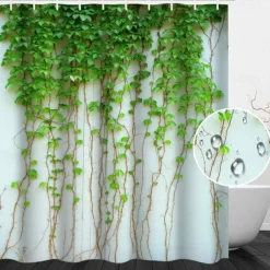 Shower Curtain with Hooks 180cm*180cm(70"*70") Polyester Washable Waterproof Floral Plant Leaves Pattern