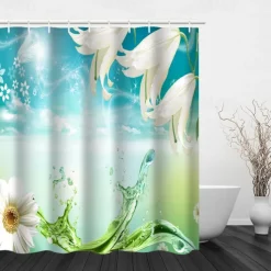 Shower Curtain with Hooks 180cm*180cm(70