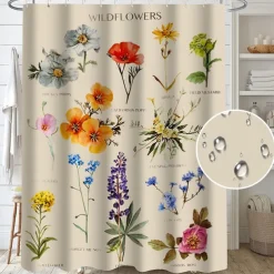 Shower Curtain with Hooks 180cm*180cm(70"*70") Polyester Washable Waterproof Landscape Floral Plant Pattern