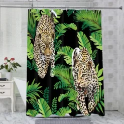 Shower Curtain with Hooks 180cm*180cm(70"*70") Polyester Washable Waterproof Tropical Plant Bird Pattern Bathroom Bathtub Decor