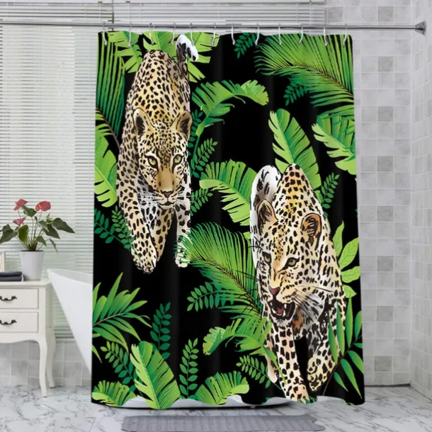 Shower Curtain with Hooks 180cm*180cm(70"*70") Polyester Washable Waterproof Tropical Plant Bird Pattern Bathroom Bathtub Decor