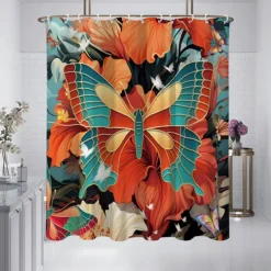 Shower Curtain with Hooks 180cm*180cm(70"*70") Polyester Washable Waterproof Plant Flower Pattern Bathroom Bathtub Decor