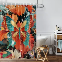 Shower Curtain with Hooks 180cm*180cm(70