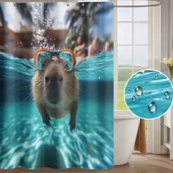 Shower Curtain with Hooks 180cm*180cm(70"*70") Polyester Washable Waterproof Pattern Bathroom Bathtub Decor Animal Capybara