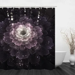 Shower Curtain with Hooks 180cm*180cm(70"*70") Polyester Washable Waterproof Modern Bathroom Landscape Lotus Landscape Printing
