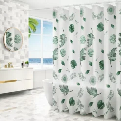 Shower Curtain with Hooks 180cm*180cm(70"*70") Polyester Machine Washable Waterproof Leaf Plant Simple Pattern