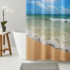 Shower Curtain with Hooks 180cm*180cm(70"*70")Suitable for Separate Wet and Dry Zone Divide Bathroom Waterproof Oil-proof Seaside Sunset Landscape Pattern Bath Curtain