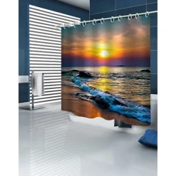 Shower Curtain with Hooks 180cm*180cm(70